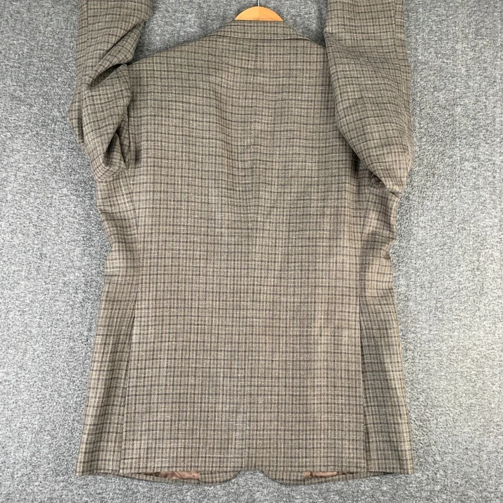 Jos A Bank Blazer Jacket Men 44L Brown Check Linen Silk Wool Sport Coat Chelsea